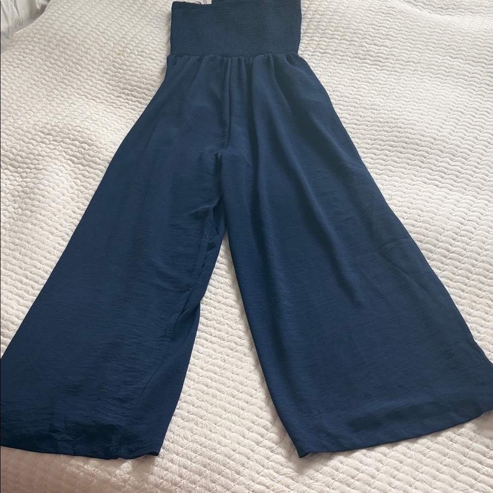 High-Waist Navy Wide-Leg Palazzo Jumpsuit Pants